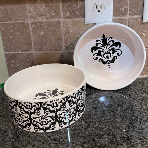 Other - Large ceramic dog bowls.  Pair of black and white dog bowls.